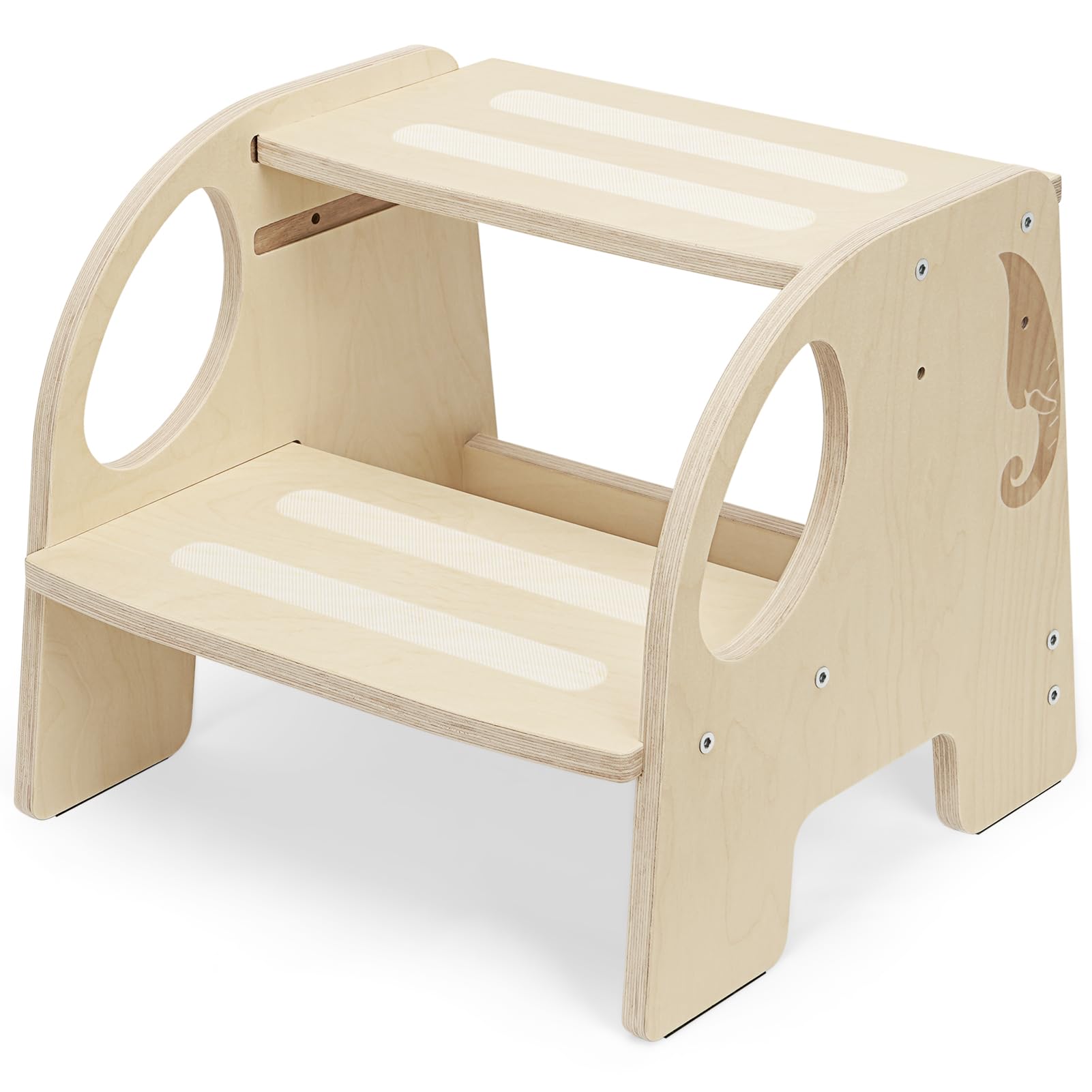 Tritthocker Kinder Holz 2 Stufen, Höheneinstellbar, 90kg Tragkraft | Hocker Kinder mit rutschfeste Trittfläche, Rutschfesten Fußpolstern und Tragbaren Griffen, Kinderhocker für Bad, Küche