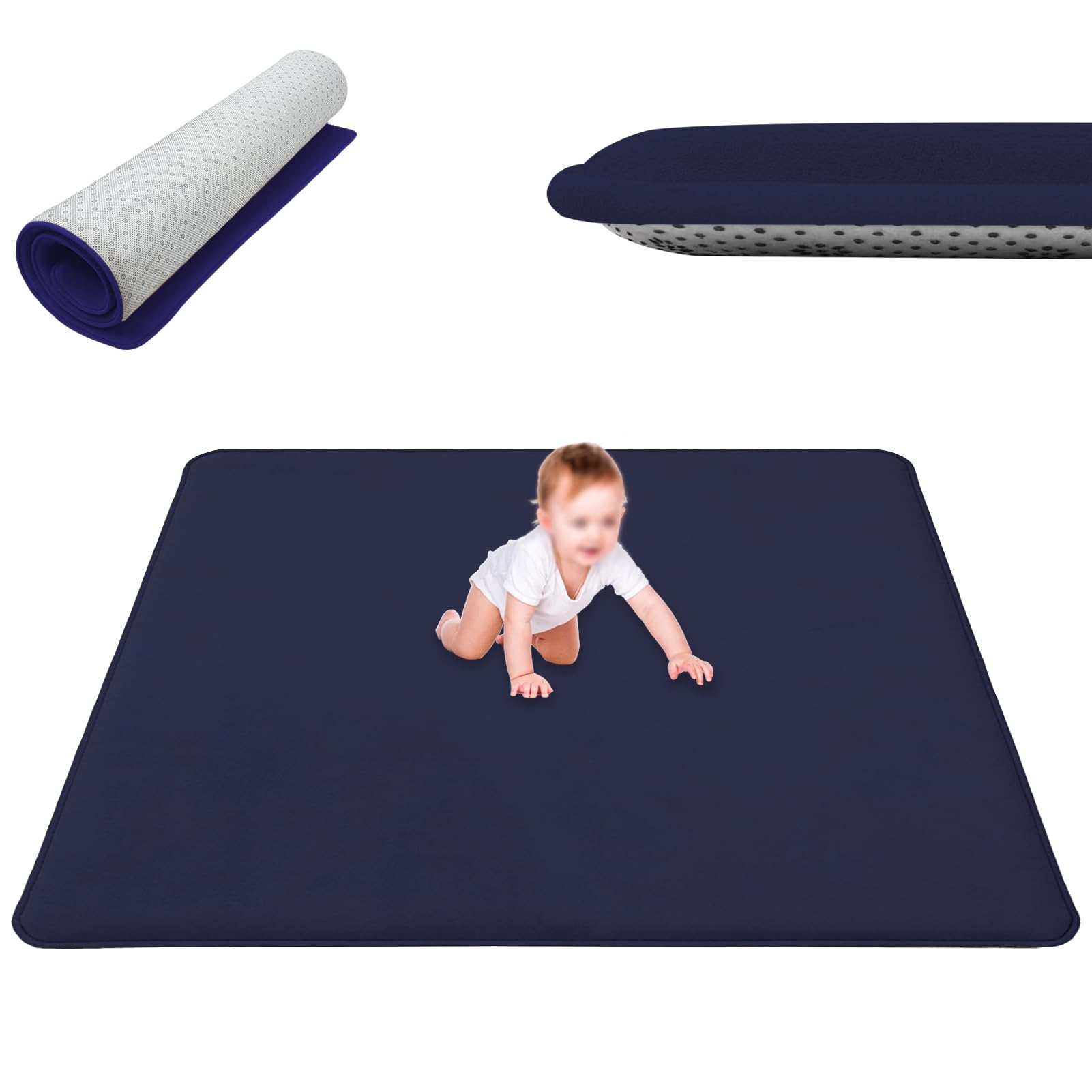 Baby Crawling Mat Large Coral Velvet Baby Play Mat 2 cm Thick Playmat for Babies, Nursery Rug for Toddlers Infants Non-Slip Area Rug Activity Floor Mat for kids Playroom Bedroom Blue 190 x 300 cm