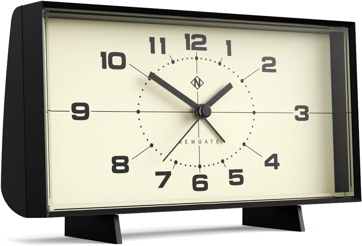 NEWGATE® Wideboy alarm clock | Rectangular retro design | Black | Mid-century dial | Ideal for bedside, desk, mantel or shelf | Retro bedroom & office accessory