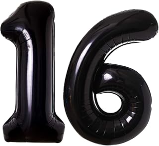 Black Large Number 16 Birthday Party Balloons 40 Inch Foil Mylar Big Numbers Balloon for 16th Anniversary Celebration Decoration