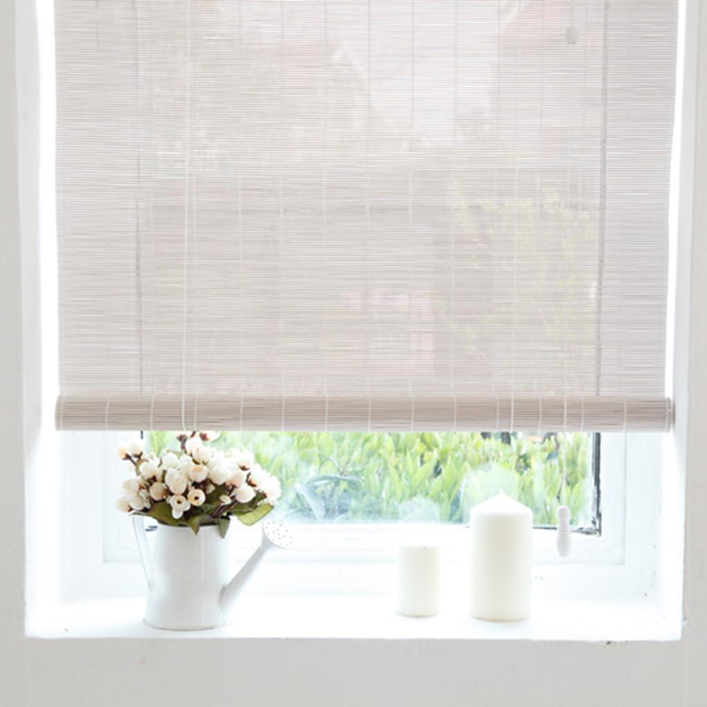 Bambusjalousien Weiss Rollläden 55% Blackout Sonnenschutz Raffrollo Außen Lichtfilter Hergestellt aus 2.55mm Bambusdraht Sichtschutz für Fenster,Türen,Balkon (W90 x H110cm)