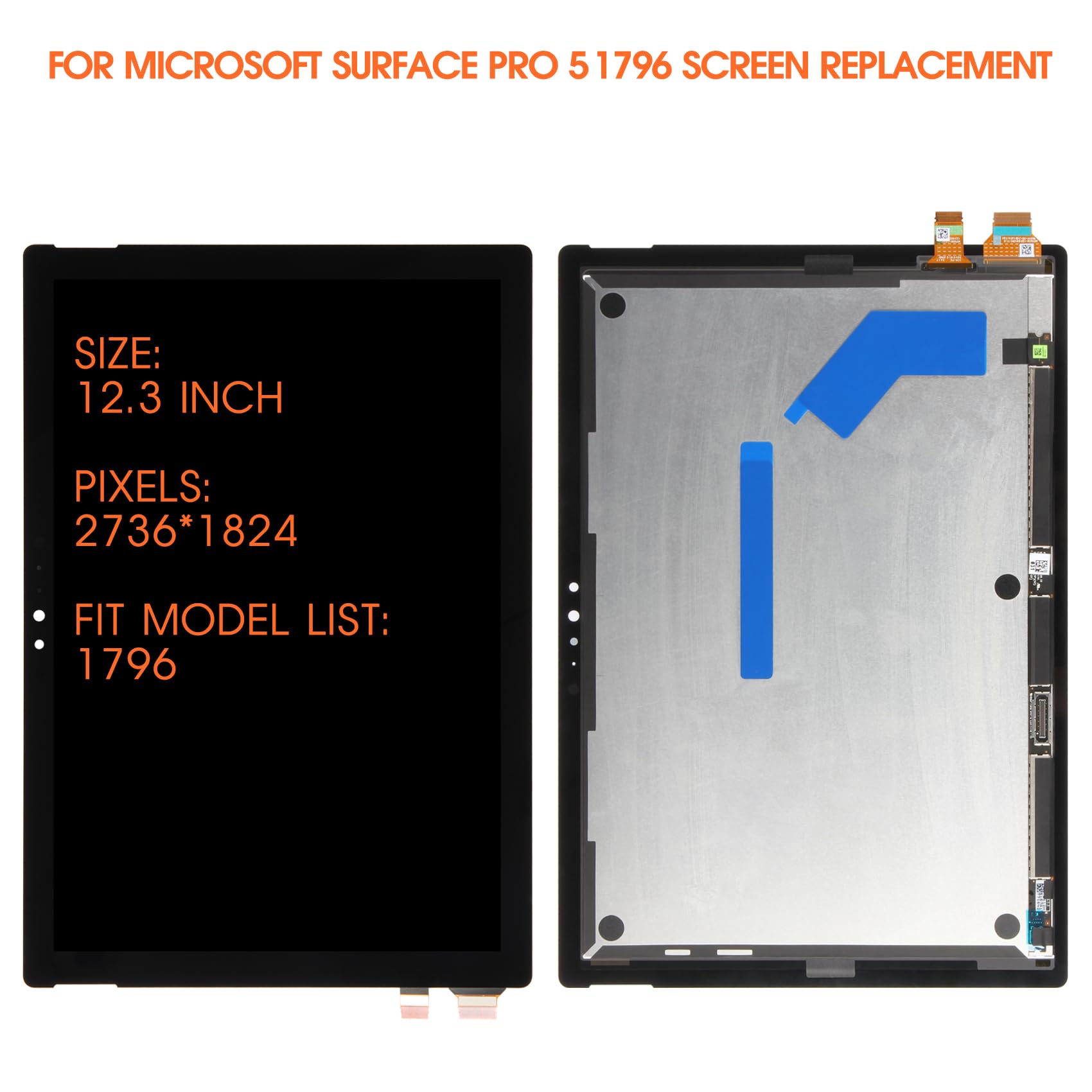 Ecran Replacement pour Microsoft Surface Pro 5 / Pro 6 12.3 Écran LCD pour Microsoft Surface Pro 5 1796 / Pro 6 1807 12,3 pouces LCD Display Digitalizer Ecran Tactile Assemblée avec Outils, Noir