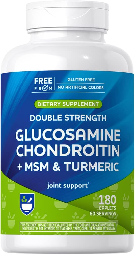 Rite Aid RA DS Glucosamine Chondr + MSM & Turmeric 180 Count, Supports Healthy Cartilage, Protects Joints and Bones, Antioxidant Formula