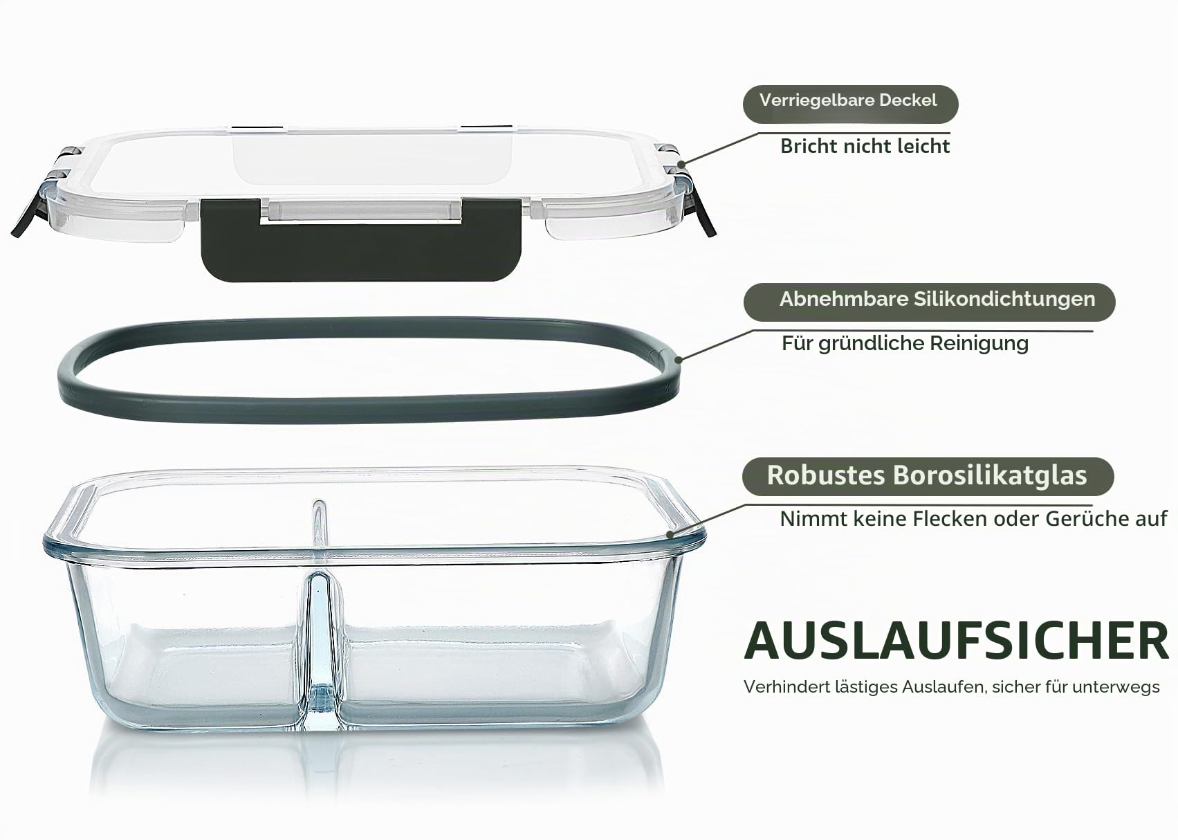 M MCIRCO Lunch-Bento-Boxen aus Glas, 2 Fächer, luftdichte Lunch-Bento-Boxen mit Deckel, Vorratsdosen aus Glas, für Mikrowelle, Backofen, Gefrierschrank und Spülmaschine, 10 Stück