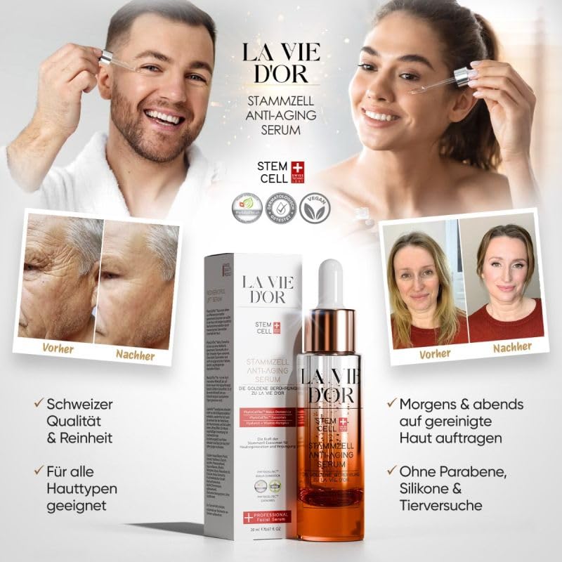 LaVieDor Komplettset – Anti-Aging Serum, Tagescreme mit LSF 30 & Lippenpflege, Stammzell-Technologie & Exosomen-Komplex, Lippenpflege mit Volumen-Effekt, Hochdosiertes Gesichtsserum mit Hyaluronsäure