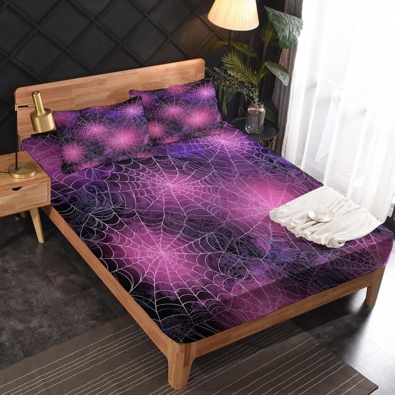 Miniatura 2 de Juego de sábanas de tela de araña tamaño Queen, sábanas de microfibra suave y bolsillo profundo, sábanas y fundas de almohada estampadas sin