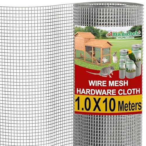 Amagabeli Galvanisé Mailles Carrées Fil Épais 0.55mm Maille 1.0M X 10M, Mailles(6x6mm) Grillage Soudé Pour poulailler, Clôture de Jardin et Volière