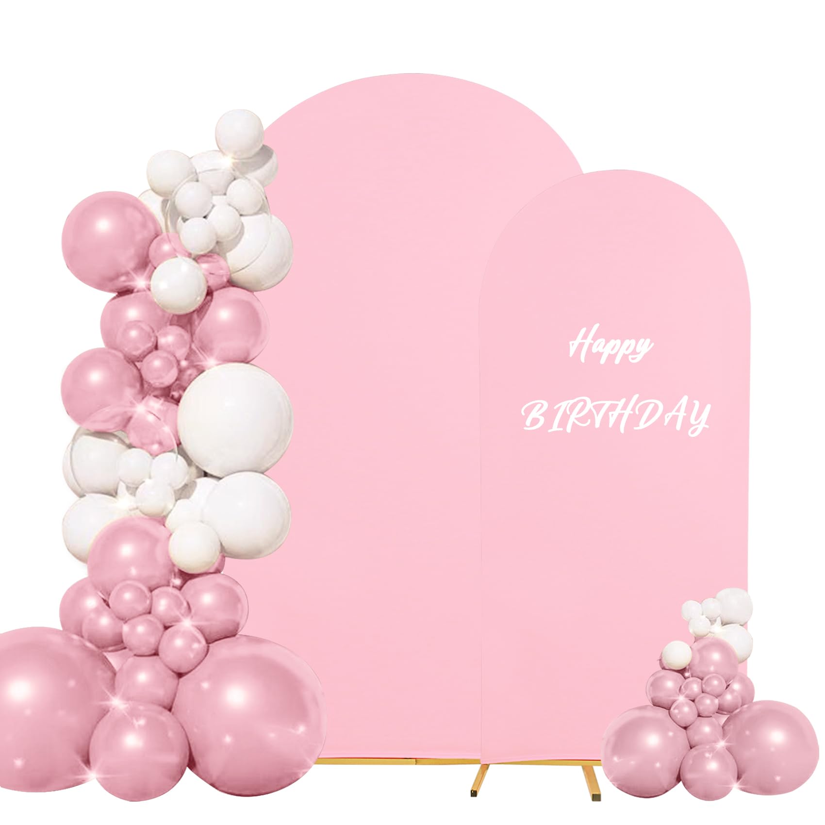 Set of 2 Wedding Arch Cover 2-Sided Round Top Spandex Fitted Arch Backdrop Cover for Birthday Party Baby Shower Wedding Arch Stand Decor?7.2FT, 6.6FT, Pink?