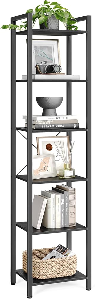 VASAGLE Estante de Livros, Prateleira com 6 Níveis, Estrutura de Aço | Estante de Exposição, Preto com Veios de Madeira e Preto Fosco, Coleção BARNET