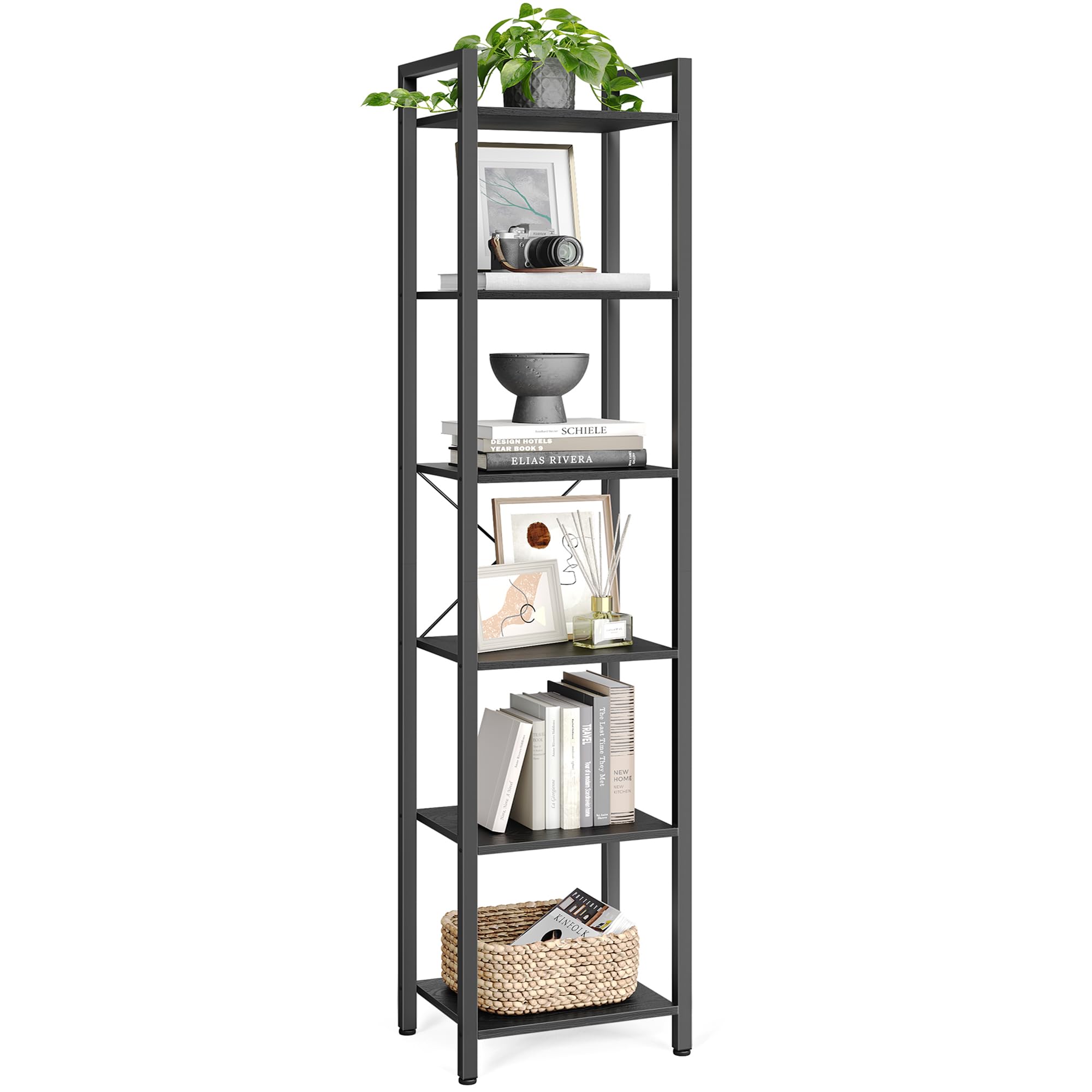 VASAGLE 6-Tier Bookshelf, Bookcase, Shelving Unit, for Office, Study, Living Room, Bedroom, 30 x 40 x 187.5 cm, Industrial, Ebony Black and Ink Black LLS101B56