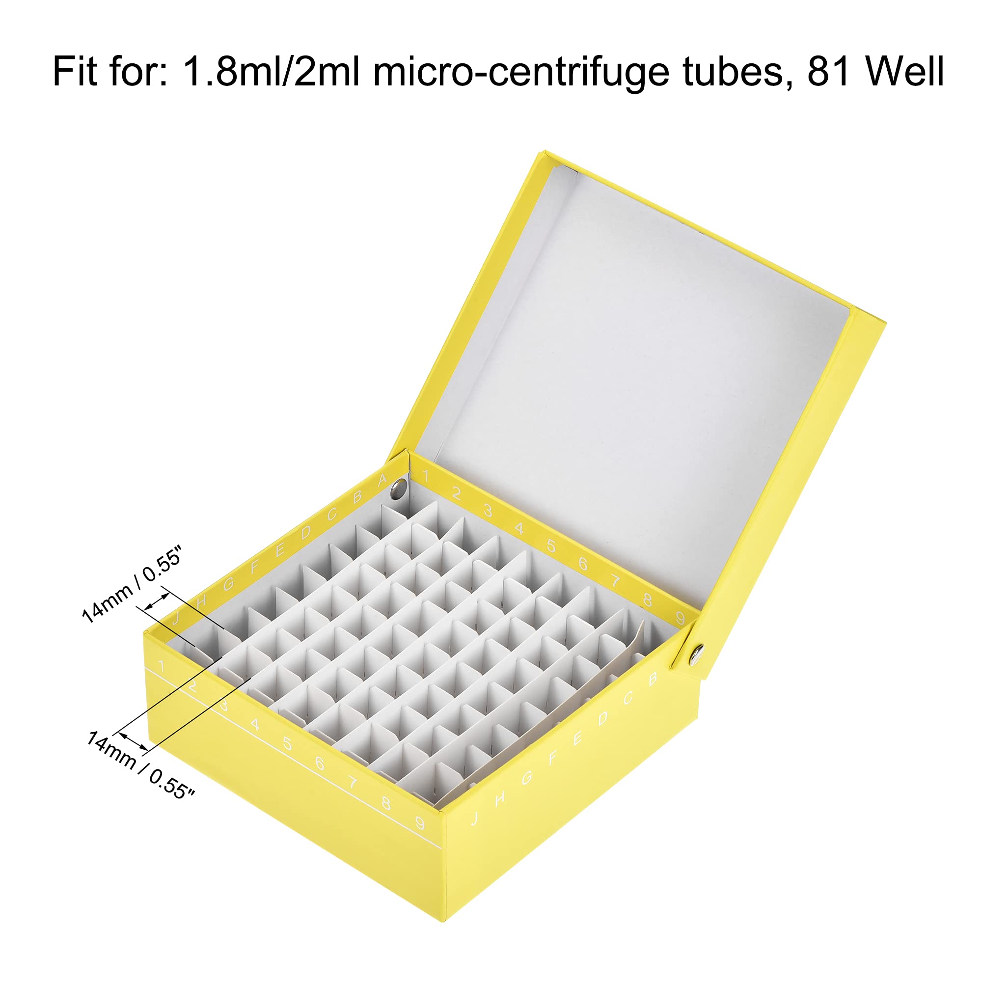 sourcing map Tubo de centrífuga Congelador Caja de almacenamiento Soporte de cartón impermeable de 81 pocillos Amarillo para tubos de microcentrífuga de 1,8 ml / 2 ml