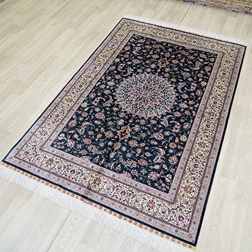 Yuchen Rug Silk Rug 4X6 Green Handwoven Traditional Medallion Vintage Luxury Oriental Silk Area Rug For Bedroom #TOP2