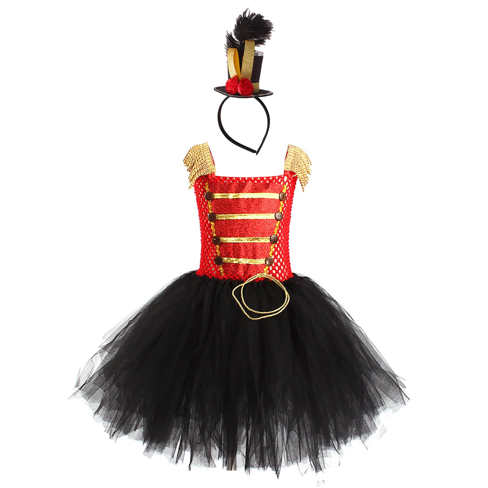 AGYMNX Girls Soldier Dress Costume Kids Halloween Costume Dress + Hat Hairband 2 Pieces for 2-12 Years Kids Halloween Theme Role Playing Toy Soldier Uniform Cosplay Black red 4-5Years