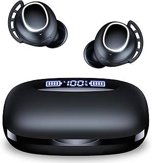 Bluetooth Earphones 120H Playtime IPX7 Waterproof in-Ear Earphones Power Display Ear Buds with Mic and 2600mAh Charging Case for Sports Workout Laptop TV Computer Phone Gaming Black  