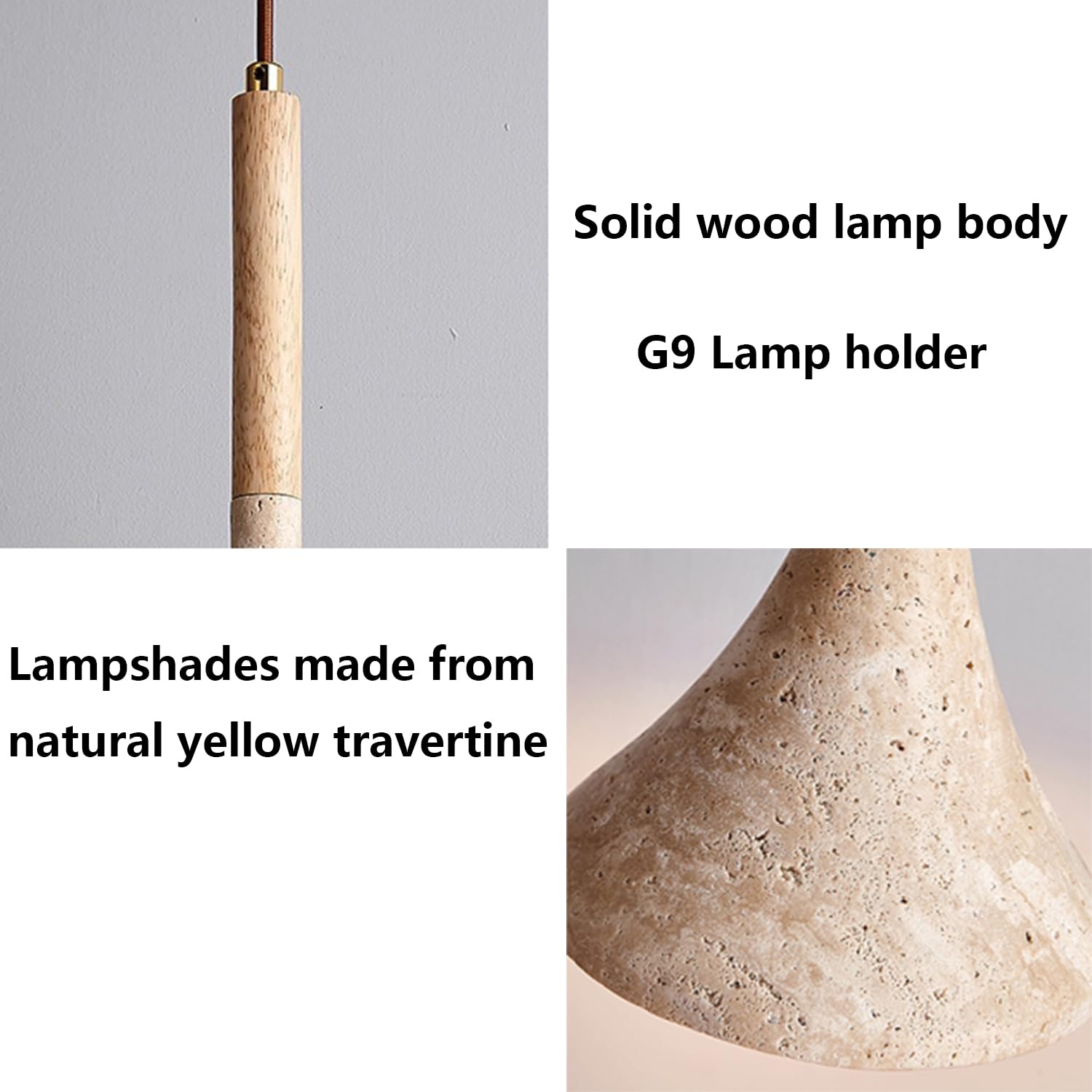 Lampada a sospensione in pietra di travertino 11,8 pollici Lampadario a Materiale naturale Decorazioni for la casa Illuminazione e decorazioni artistiche in legno(Walnut colour)