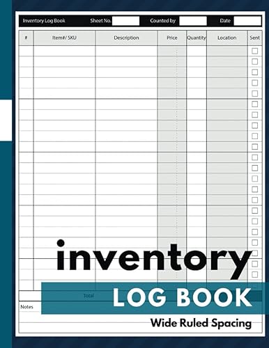 Inventory Log Book Wide Ruled Spacing Organize Stock Levels for Small and Home Based Businesses
