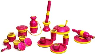 Traditional Handcrafted 20-Piece Wooden Kitchen Play Set for Girls (Color May Vary) (Pink)