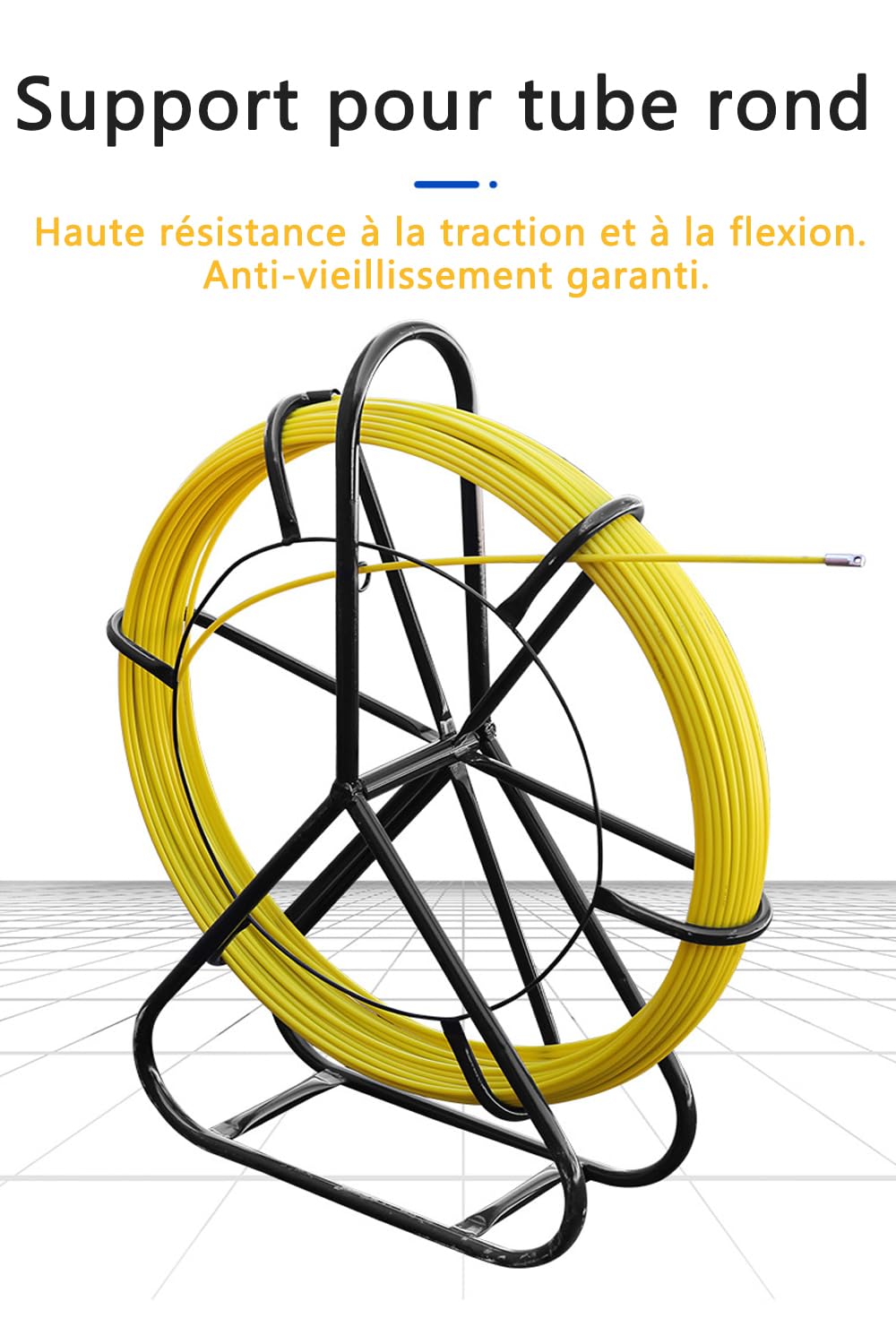 Ruban à Poisson en Fibre de Verre 200m 6mm - Aiguille Électricien pour Tirage de Câbles Électriques - Extracteur avec Bobine et Support Acier - Conçu pour Conduits Murs et Tuyaux Non Conducteurs【200m】
