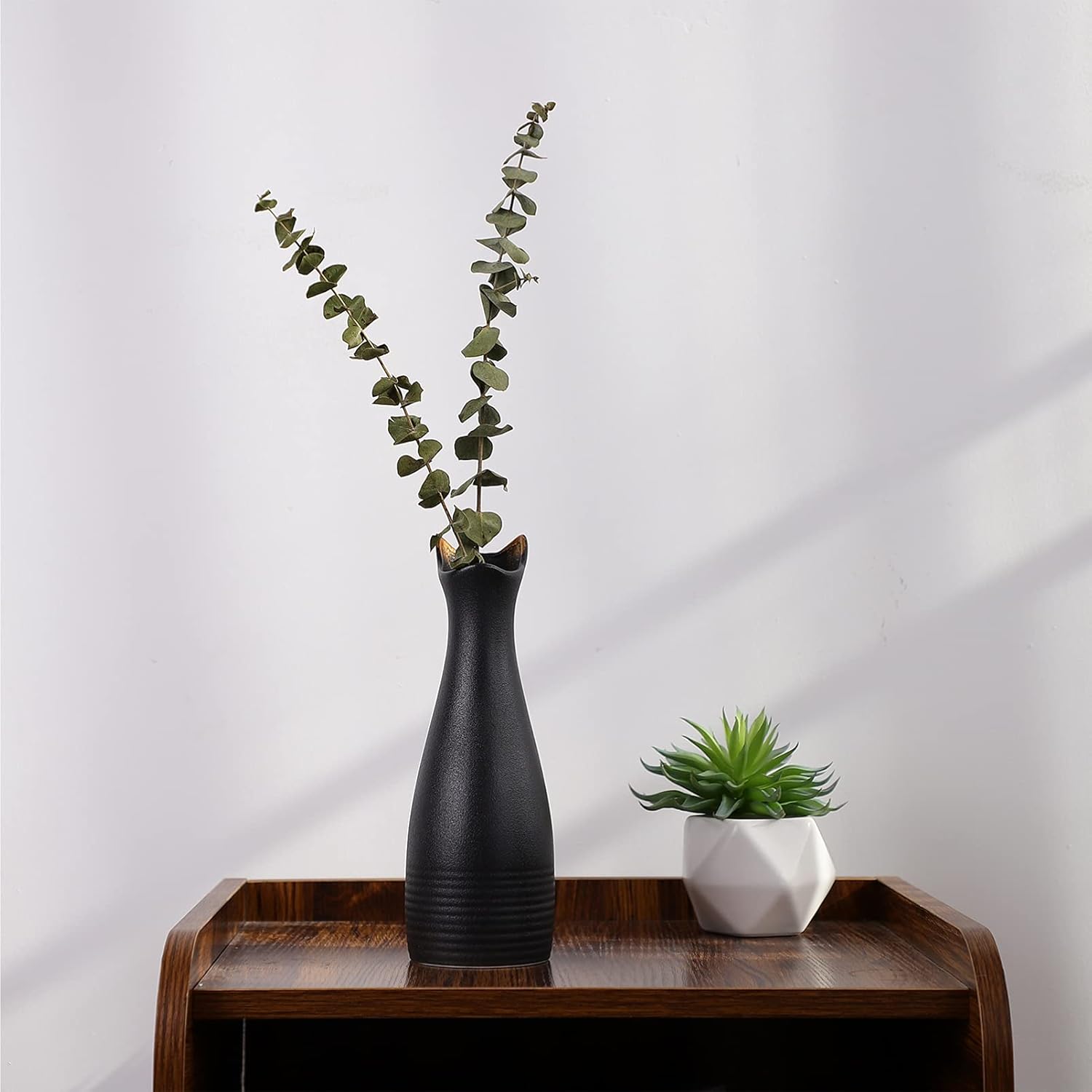 Hemoton Ceramic Vase Cat Ear Vase Decorative Plant Modern Floral for Home Decor Living Room Centerpieces Black