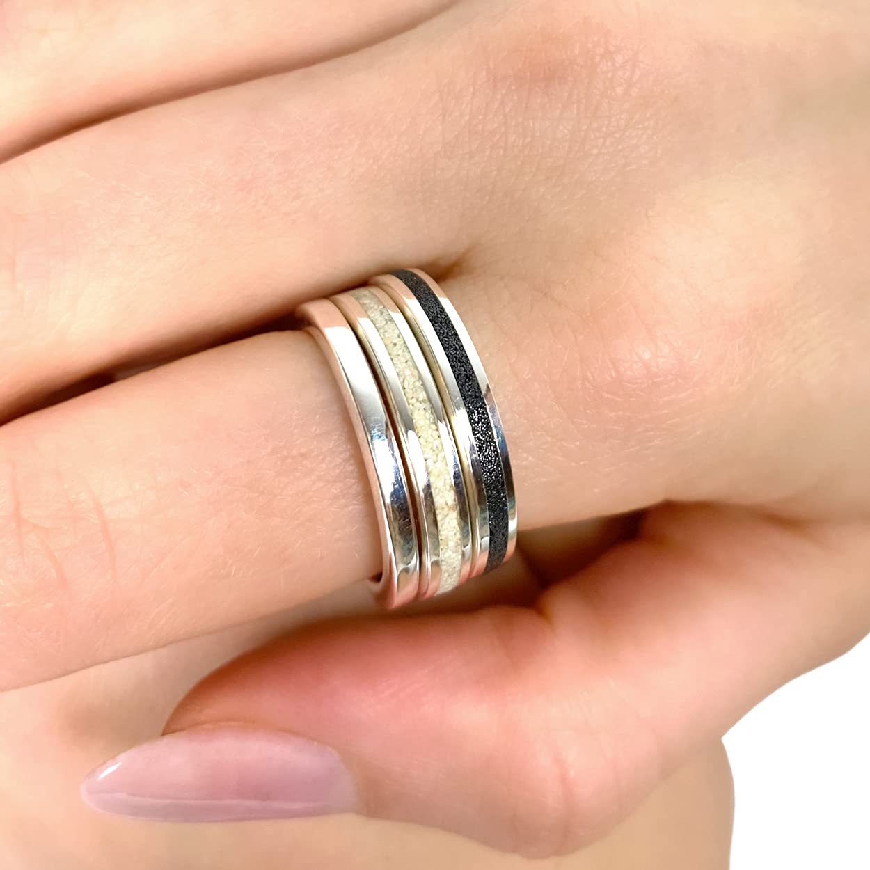 Potrójny pierścionek Marina biżuteria, piasek plażowy, piasek z lawy wulkanicznej, srebro wysokiej próby 925 e srebro, 56 (17,8 mm), cod. R4707