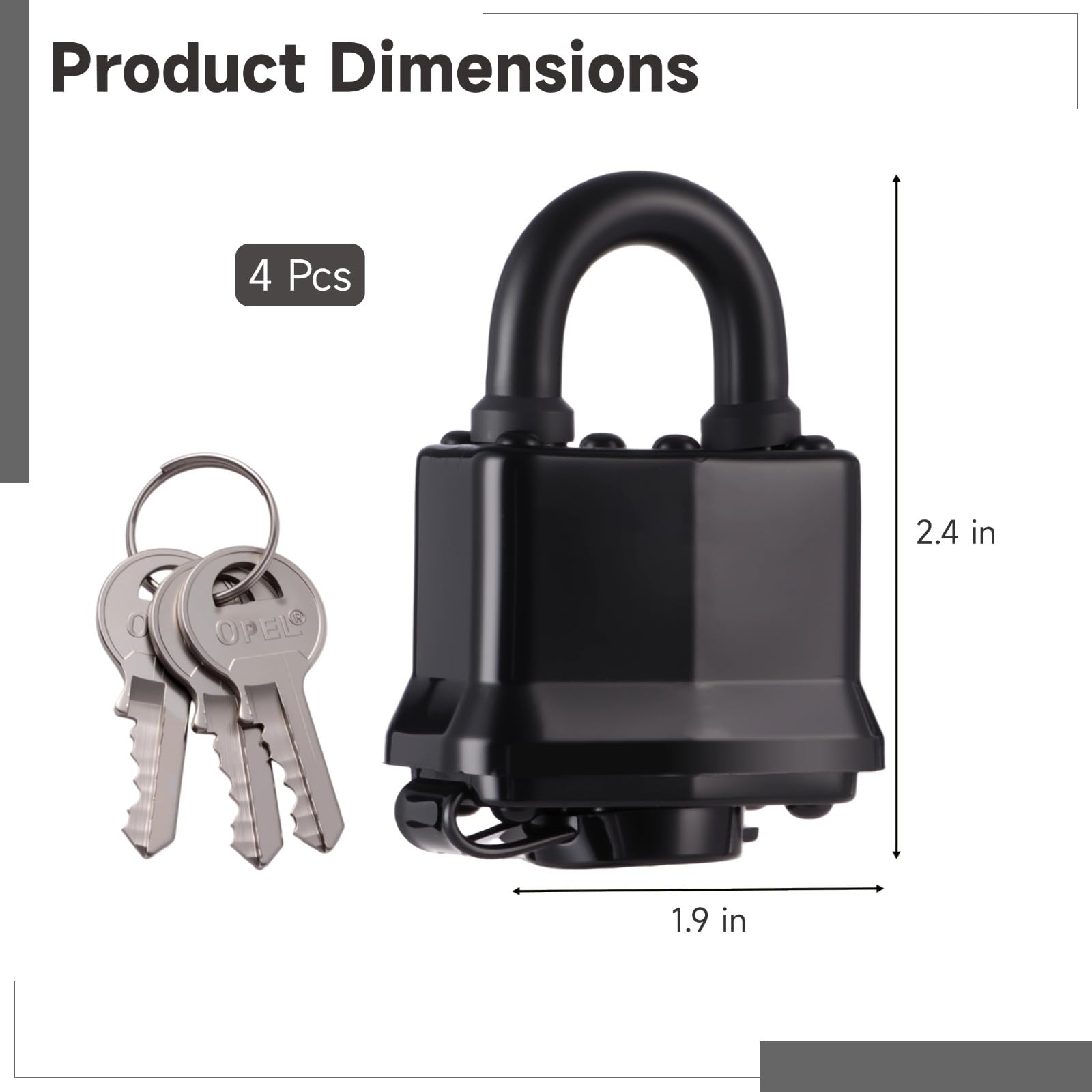 Wasserdichte Vorhängeschlösser mit Schlüssel, 0,8 cm Bügel, robust, Diebstahlschutz für drinnen, draußen, Tor, Zuhause, Schrank, schwarz, 4,8 x 1 x 6,1 cm, 4 Stück