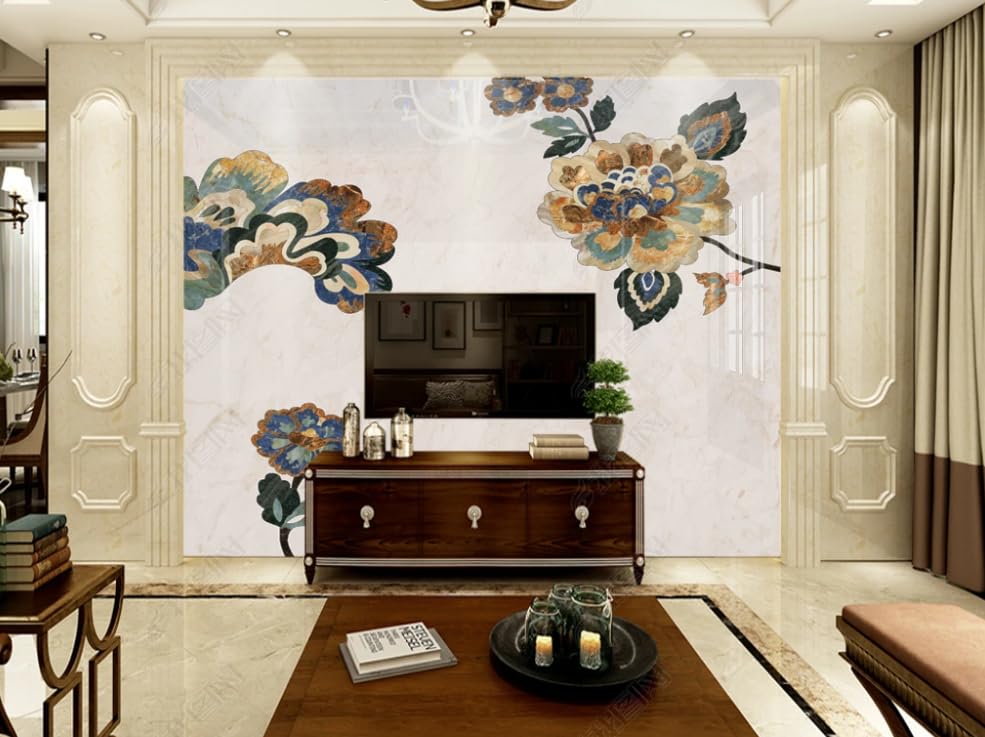 Papier peint intissé effet marbre mosaïque luxe grand format pour salon chic