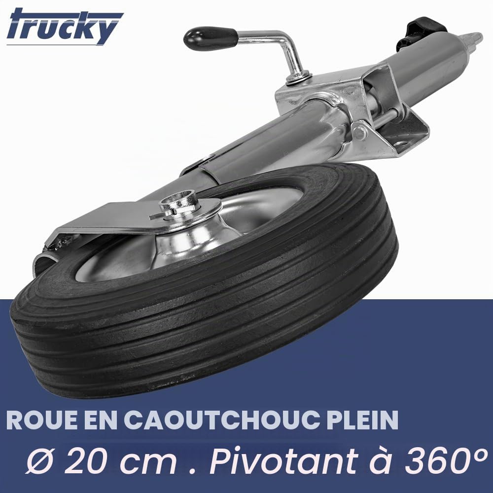Trucky Roue Jockey pour remorques et caravanes avec Support de Serrage, diamètre 48 mm