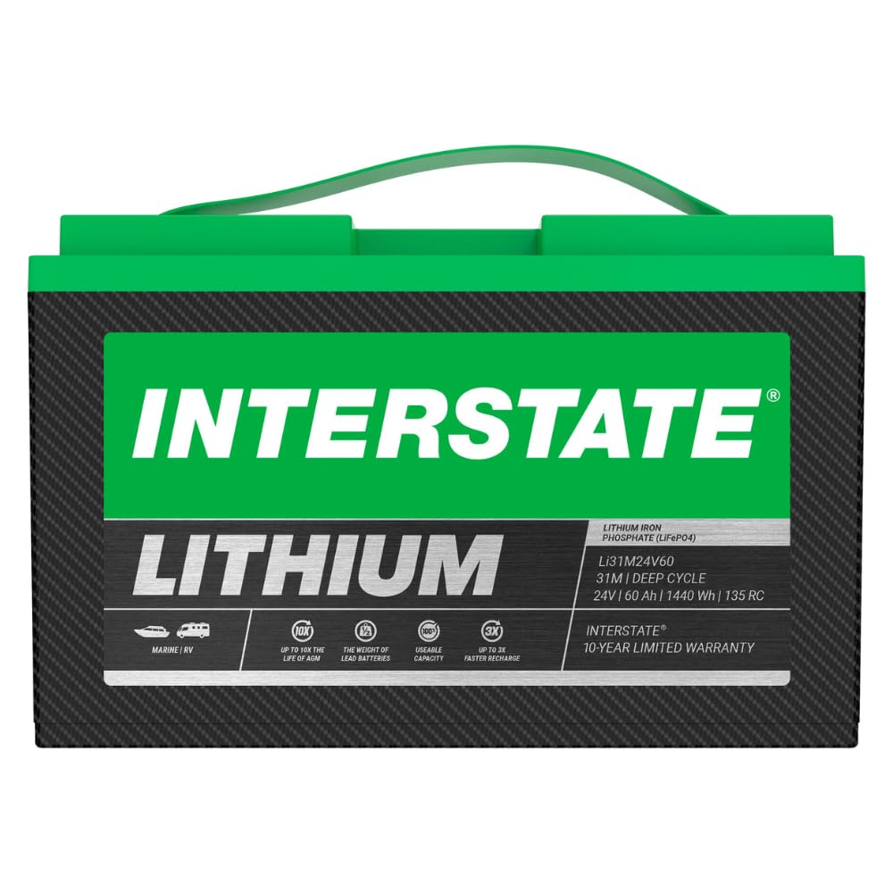 Interstate Batteries 24V 60Ah LiFePO4 Trolling Motor Battery, Group 31M