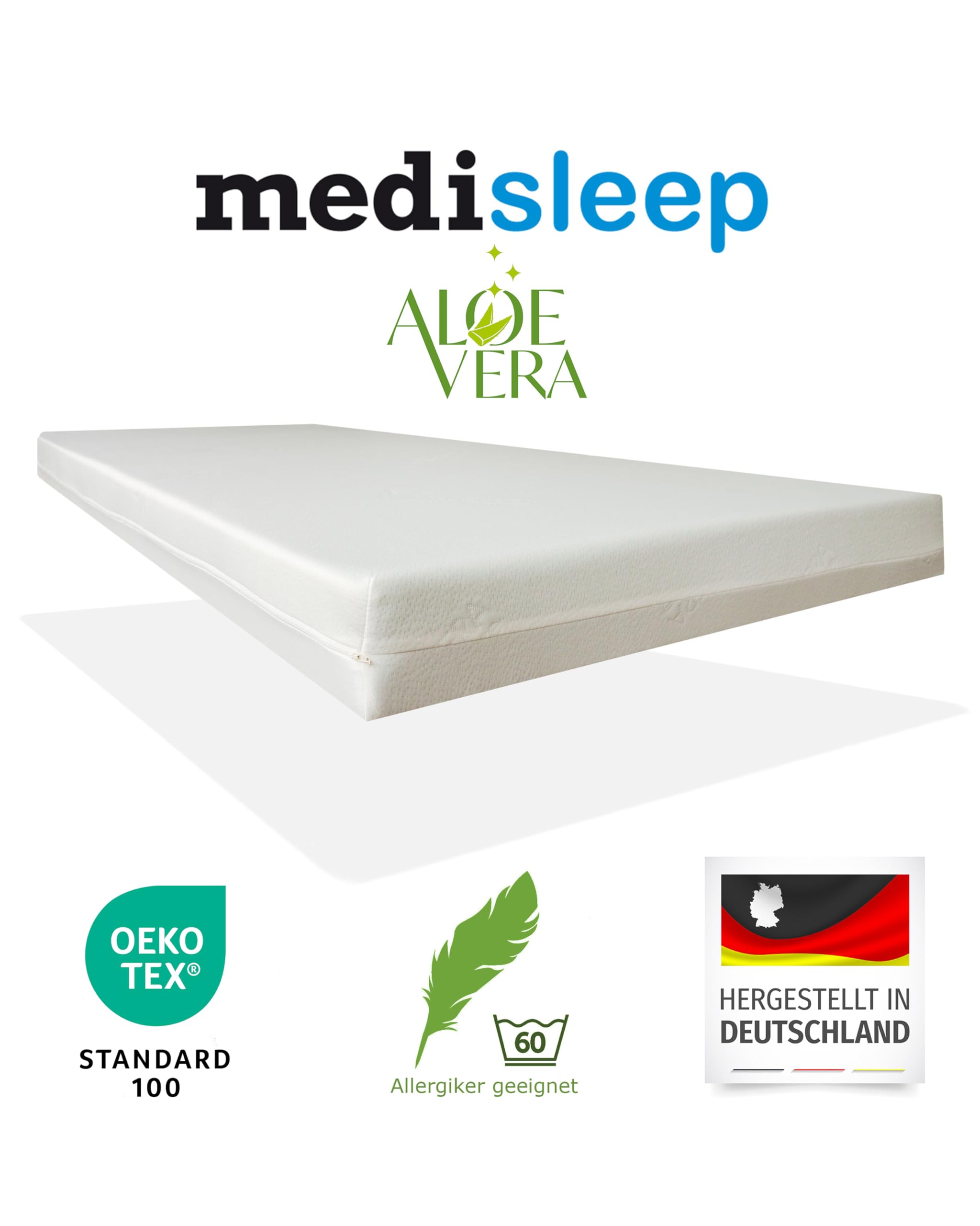 Doctorsleep's günstige Komfort Schaum Matratze Kern 10,5 cm mit Bezug - Milano/AloeVera glatt sehr preiswert, BZW. billig. Härte 2-3 Mittelfest, Größe 60 x 180 cm