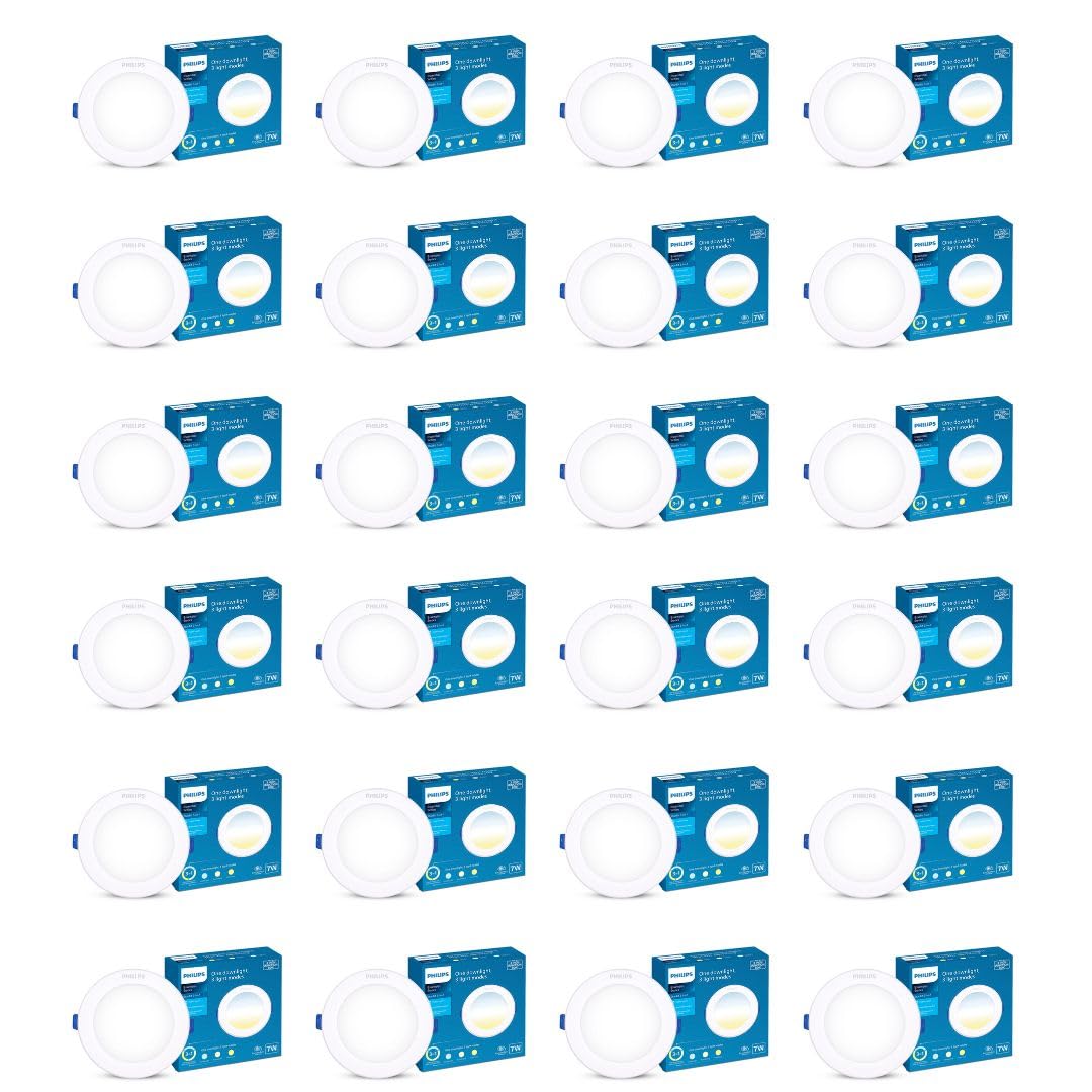 Philips StarFit 7-watt Round LED Downlighter | 3 Colors in 1 Concealed JB LED Downlight | LED Ceiling Light for Home and Hall | Cut Out: 3 inch, Color: Tunable White, Pack of 24