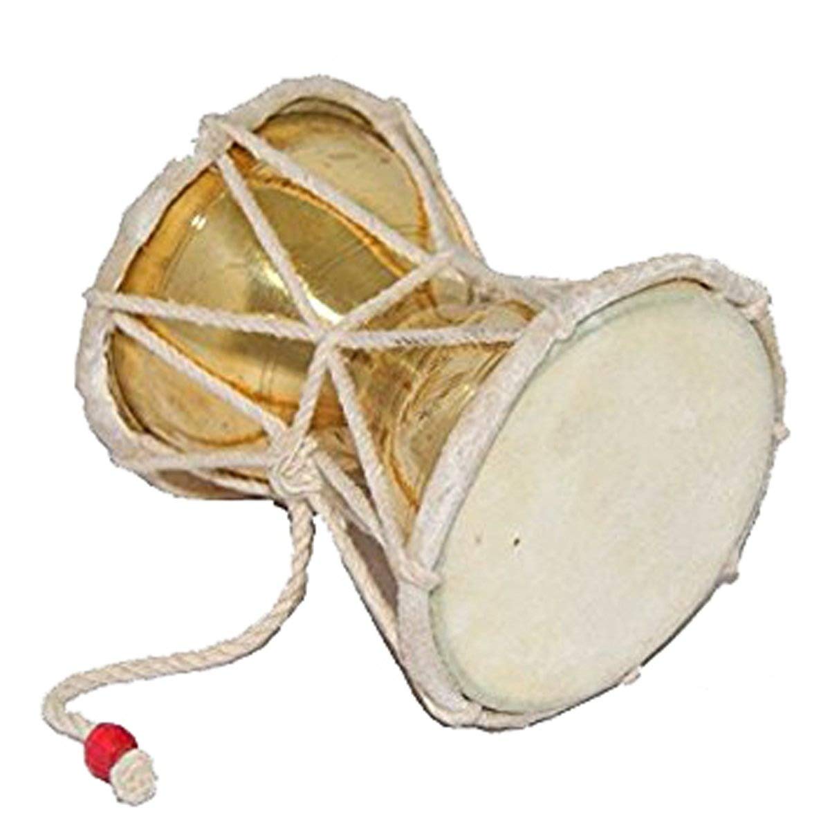 Aone India Damru Hand Percussion Handmade Indian Musical Instrument Golden Color-image-37