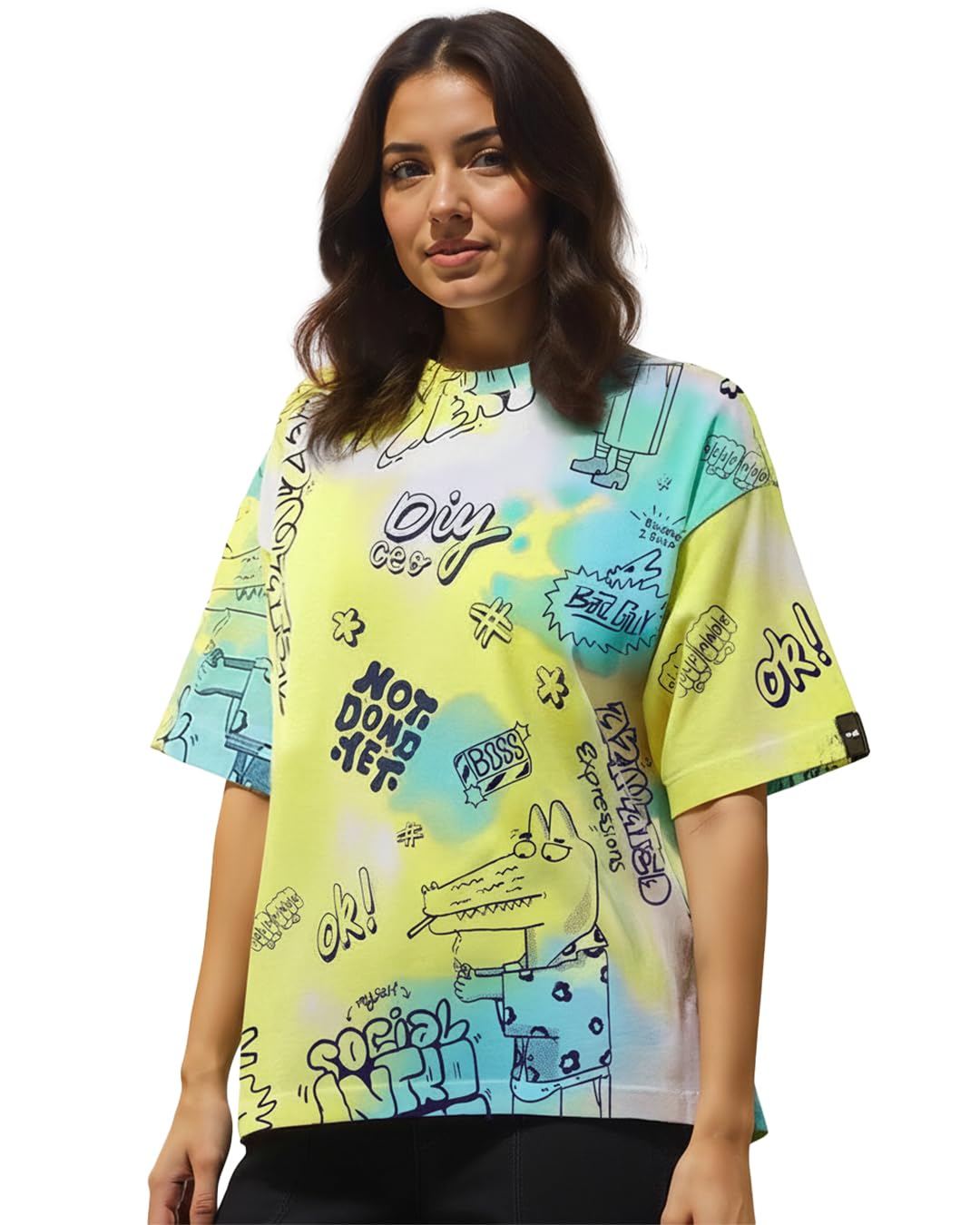 bewakoof Women's Graphic Print Oversized Fit T-Shirt-picture-17