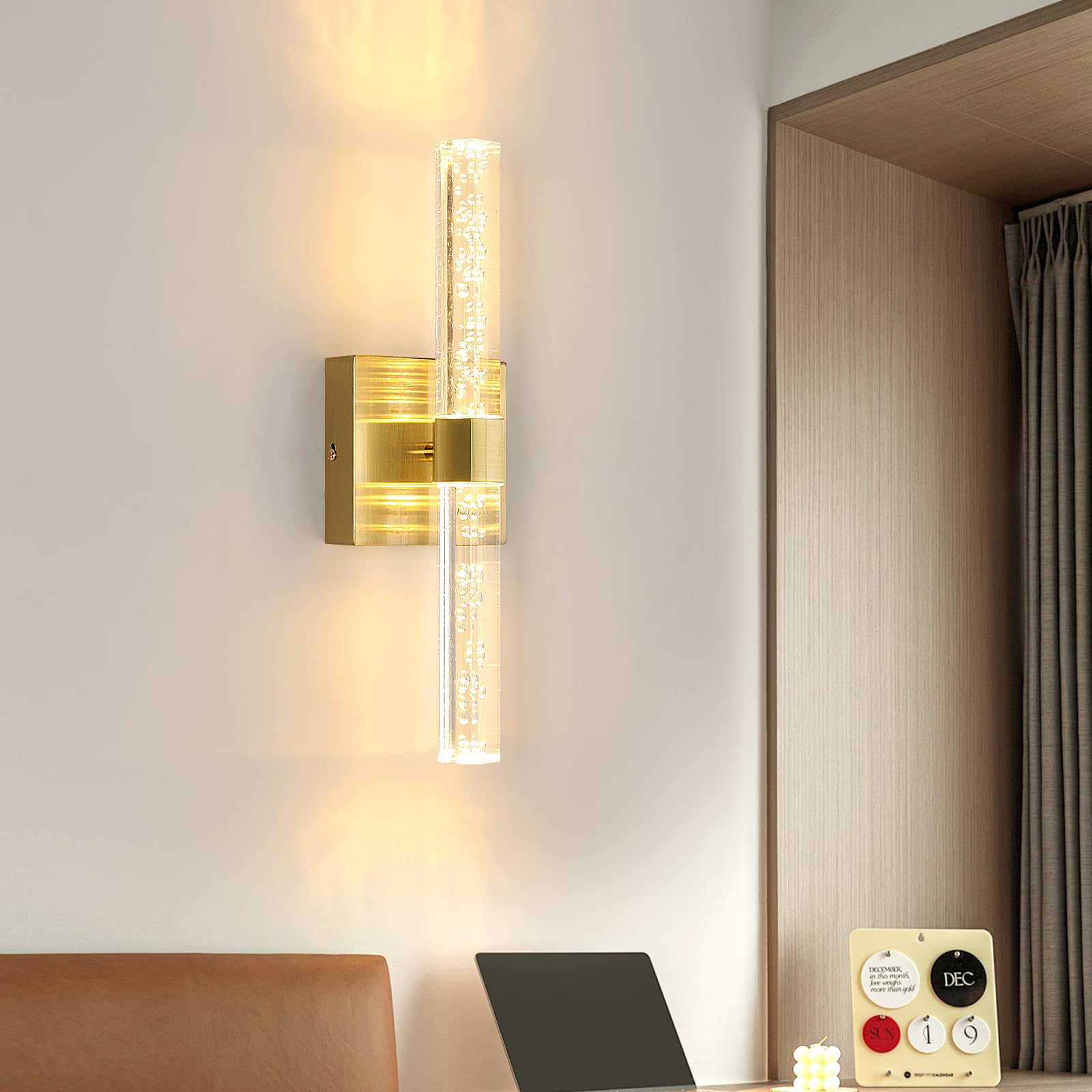 Comely Applique LED da Parete Interno, 12W Oro Lampada da Parete Moderna, Regolabile 360° Lampada a Muro Illuminazione Interni per Camera da Letto Comodino Soggiorno Scale Corridoio