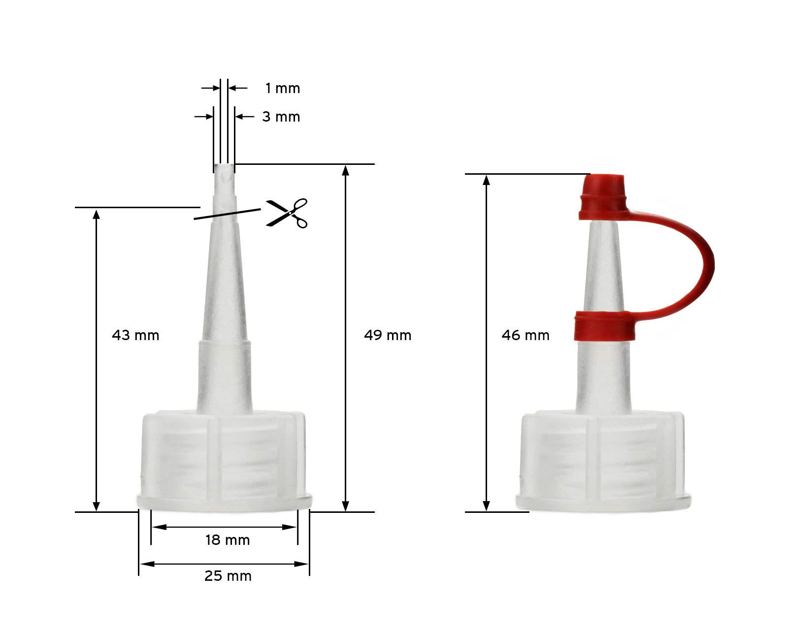Octopus 250x Botellas de plástico de 100 ml de LDPE, natural, G18, tapón de goteo, correa de retención roja y tapón