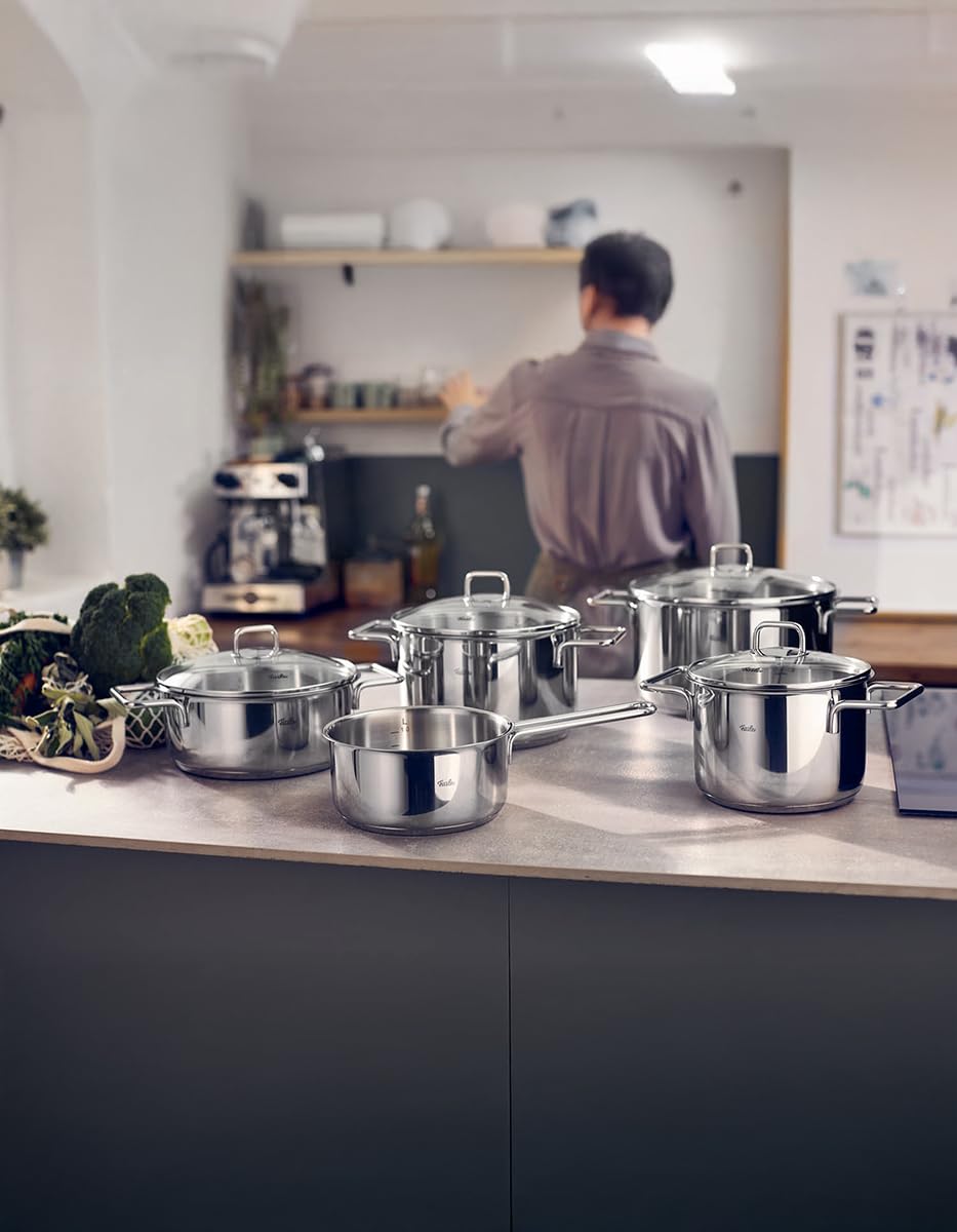 Fissler LumiTherm Edelstahl-Topfset 5-teilig – Made in Germany, polierter 18/10 Edelstahl, Glasdeckel, Superthermic Boden, Messskala, Induktion