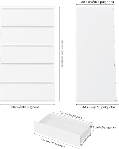 Miniatura 3 de FOTOSOK Cómoda de 5 cajones moderna cómoda de almacenamiento con gran espacio de almacenamiento 236 pulgadas de largo x 157 pulgadas de ancho x 394