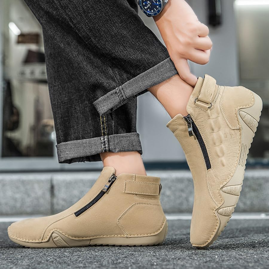 Mens Casual Ltalian Handmade High Boots Side Zipper Alligator Printed Soft Leather Chukka Ankle Bootie Warm Velvet Business Dress High-Top Flat Bootie3