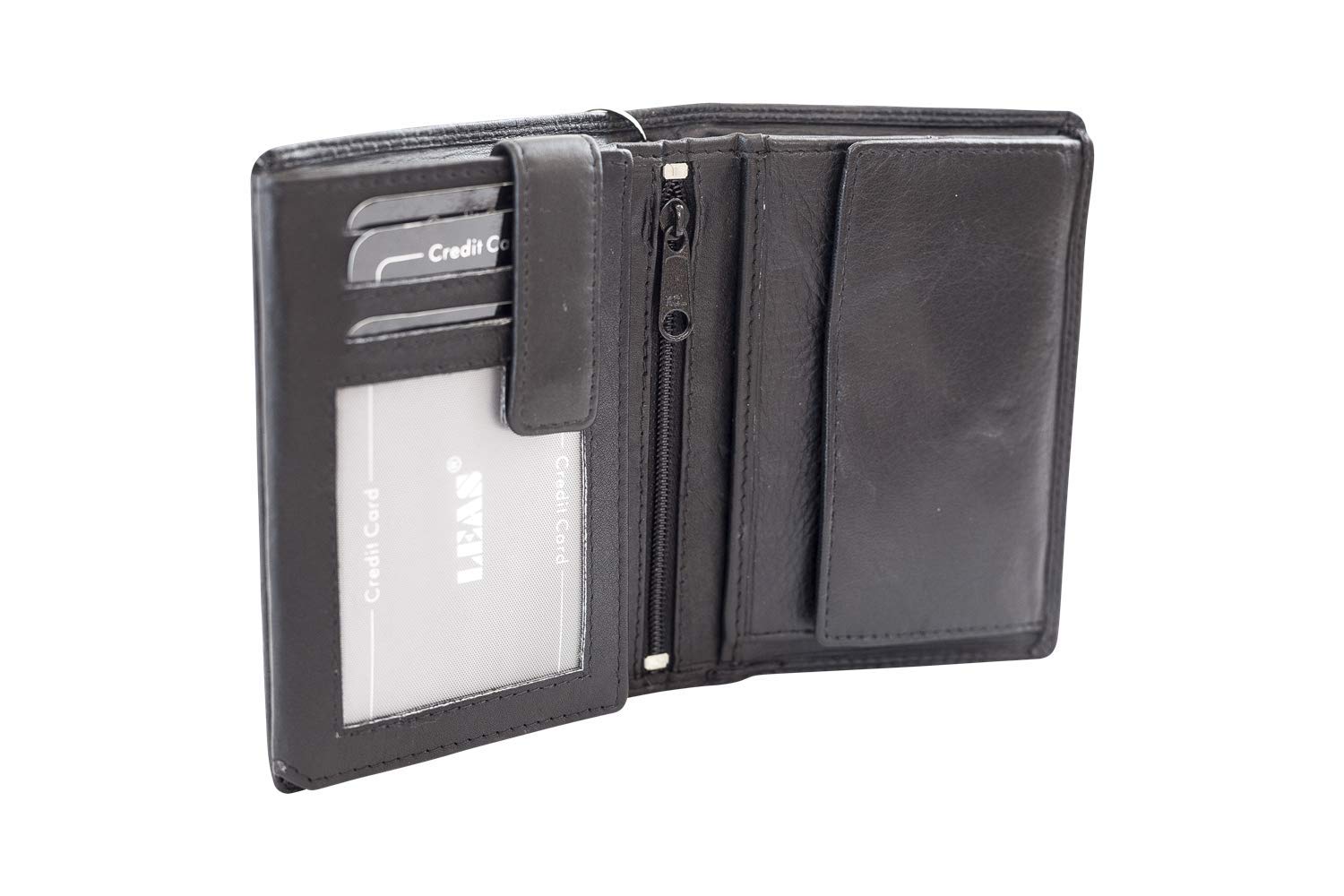 Biker Cartera hombre con cadena Monedero mujer pequeña de piel, estilo box para señores y señoras RFID Monedero Protección de Informaciones privadas Cartera de Bloqueo RFID LEAS, Piel auténtica, negro