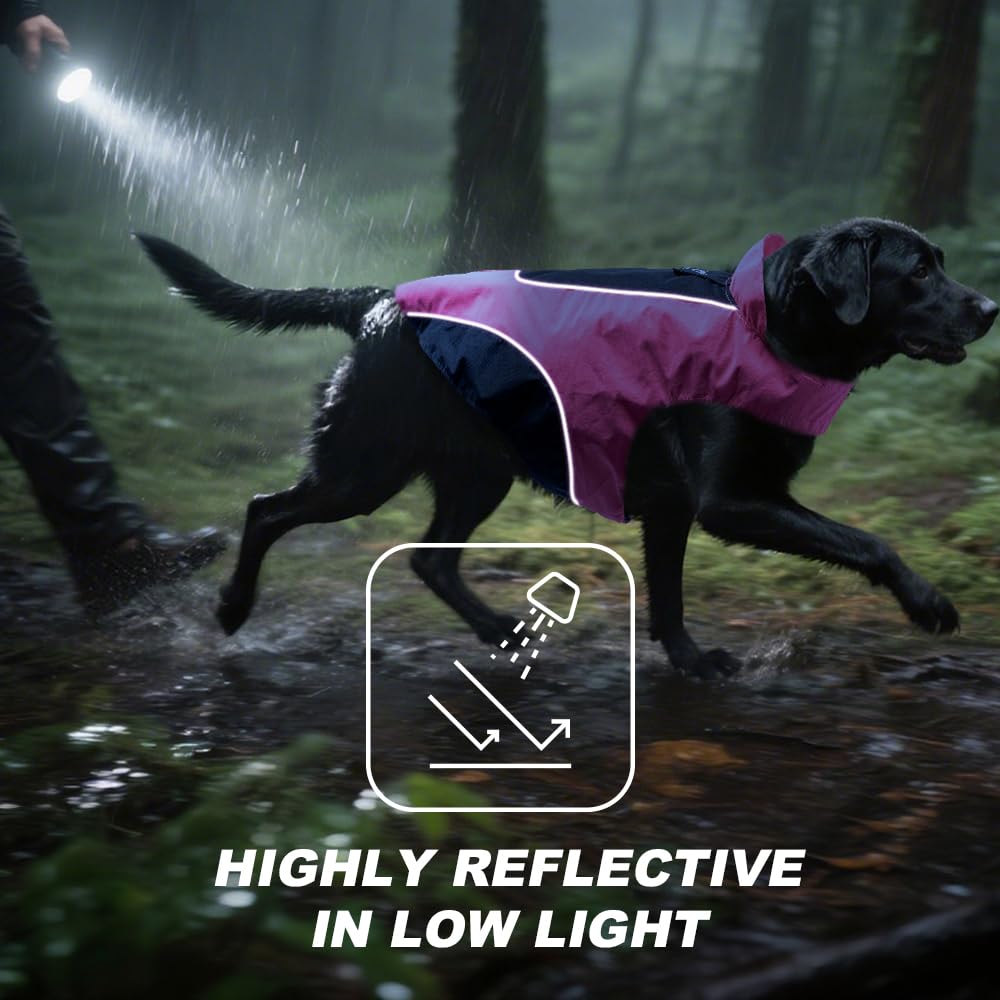 TSPRO Premium Manteau Chien Imperméable, Bandes Réfléchissantes, Fermeture à Scratch Réglable, Oeillet pour Laisse, pour Chiens Petits à Moyens, Promenades en Pluie (Gris, Taille M)