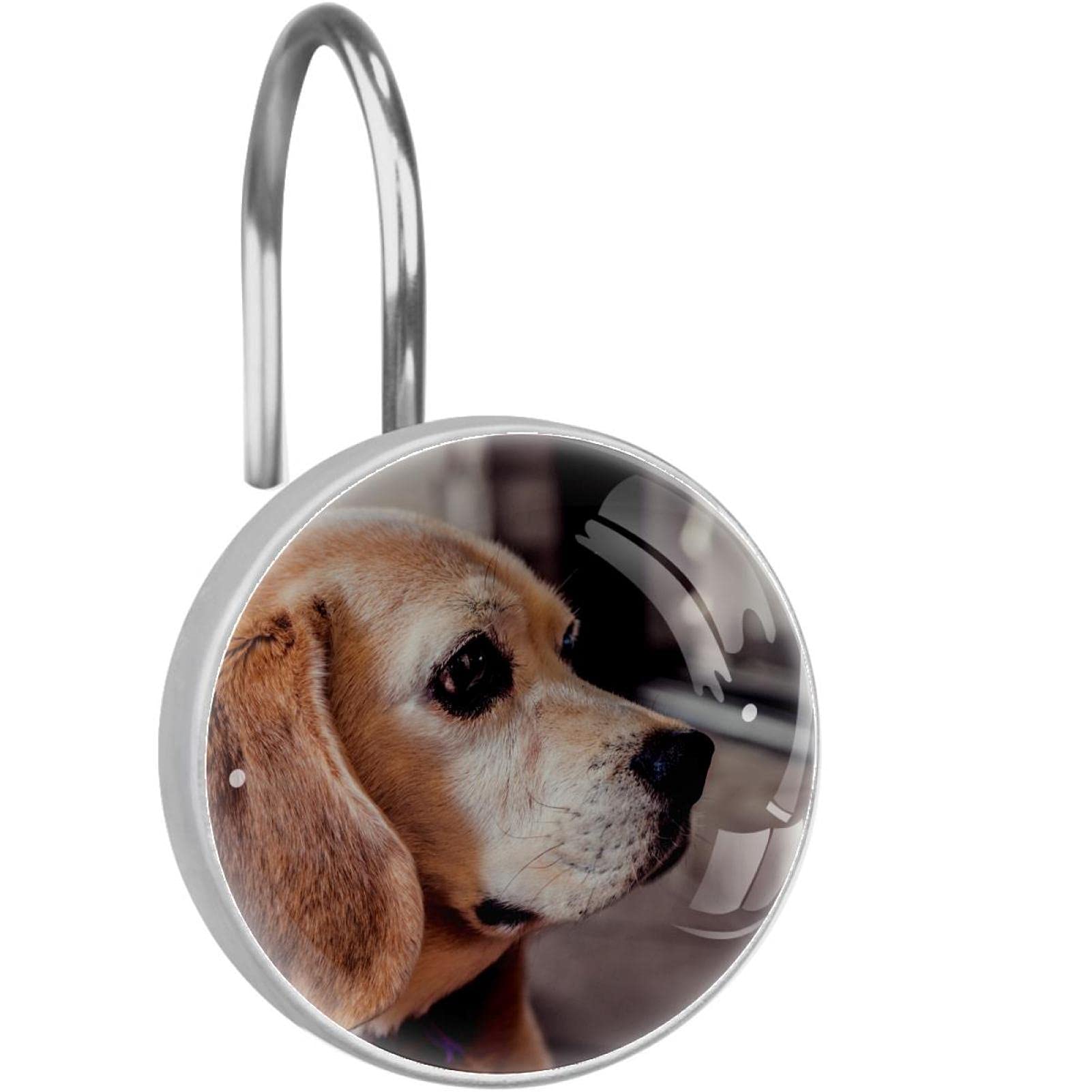 Crochets pour rideau de douche en acier inoxydable durable avec figurine décorative beagle