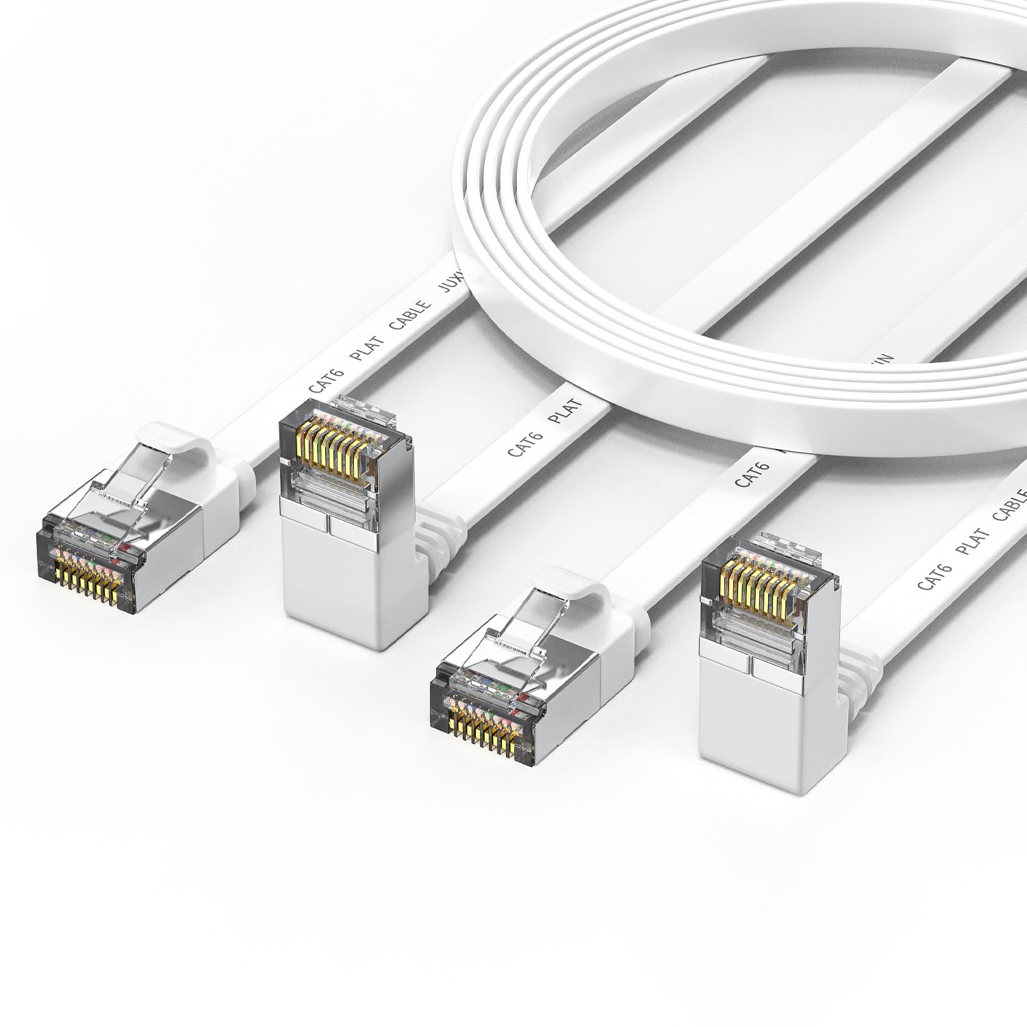 2 Packs Right Angle Cat 6 Ethernet Cable Flat 1.5ft Short, 90 Degree Up Angle Patch Cable 10Gbps High-Speed Internet and Network Cables-White, RJ45 Connector,for routers, Modem, PS4/5, Xbox