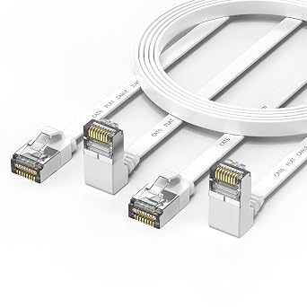 2 Packs Right Angle Cat 6 Ethernet Cable Flat 1.5ft Short, 90 Degree Up Angle Patch Cable 10Gbps High-Speed Internet and Network Cables-White, RJ45 Connector,for routers, Modem, PS4/5, Xbox
