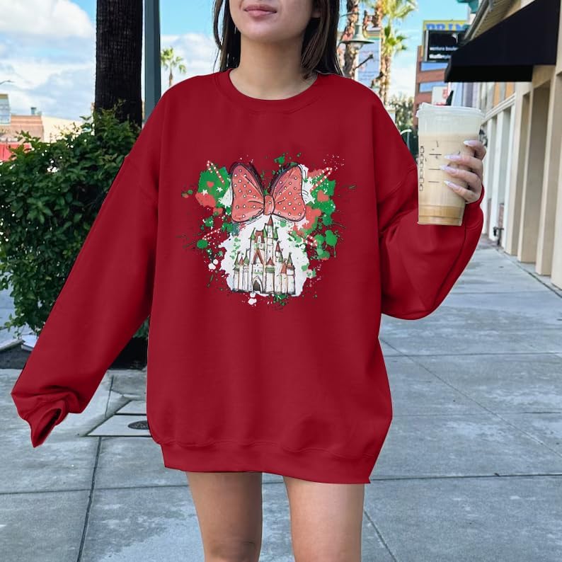 LUKYCILD Magic Kingdom Sweatshirts for Women Castle Oversized Sweatshirt Xmas Holiday Shirt Graphic Long Sleeve Pullover Tops - Image 3