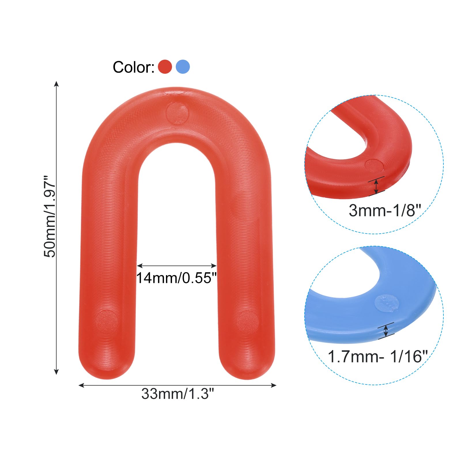 QUARKZMAN Cales en Plastique, Cales en Fer à Cheval pour Nivellement de Carrelage Rouge 1/16 Pouce, Bleu 1/8 Pouce, 400 Pièces.