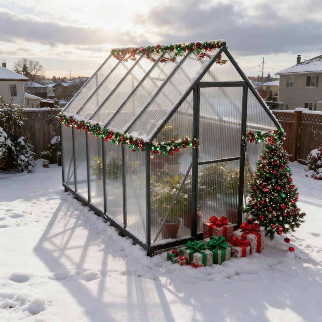 Froadp Serre en aluminium avec fondation 280 x 180 x 195 cm - Plaques creuses en polycarbonate de 4 mm - Résistant aux intempéries - Serre à tomates avec fenêtres - Pour jardin et élevage