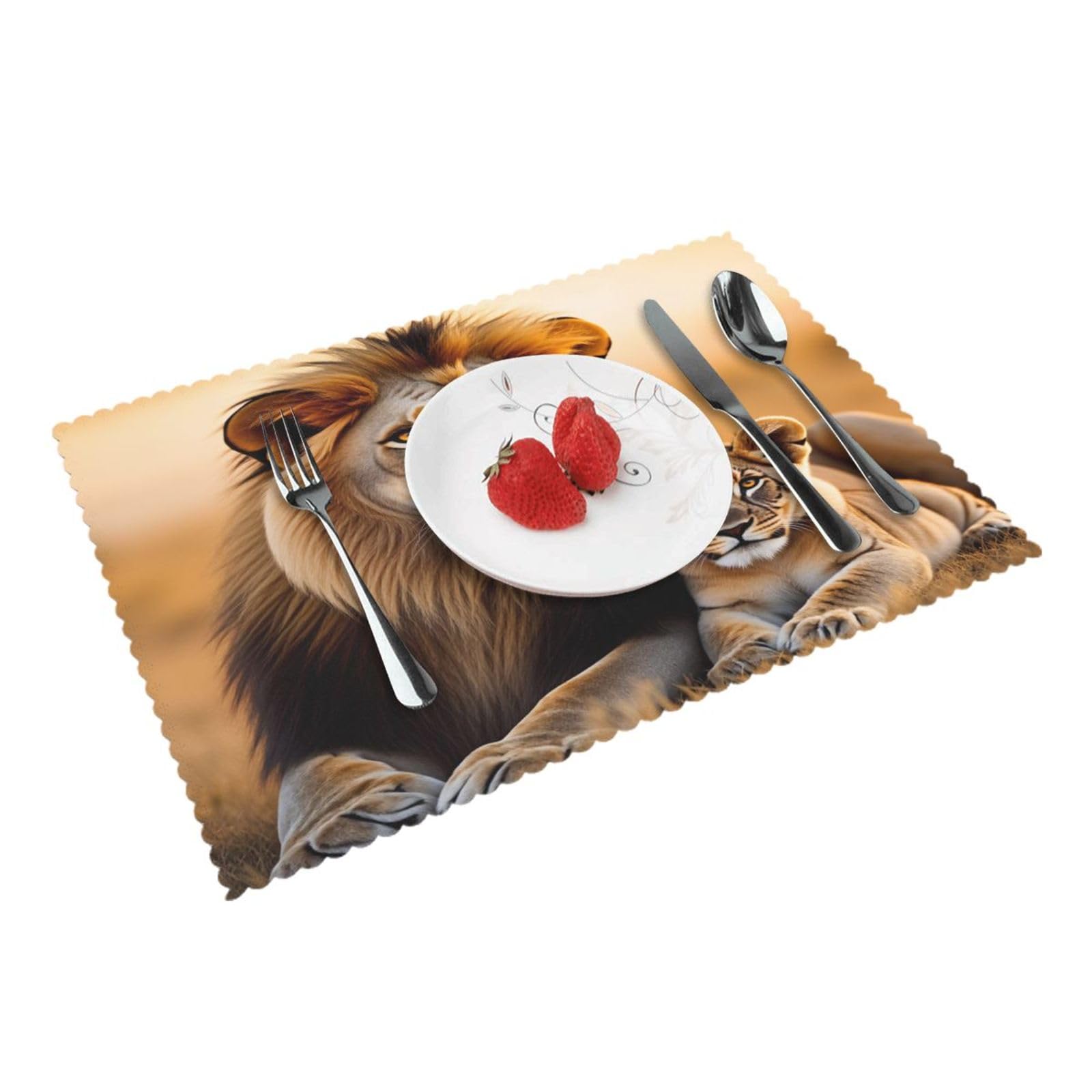 Lion and Cub Placemats Set of 4 Print Table Mats Place Mats Table Decor for Kitchen Dining 12X18 in
