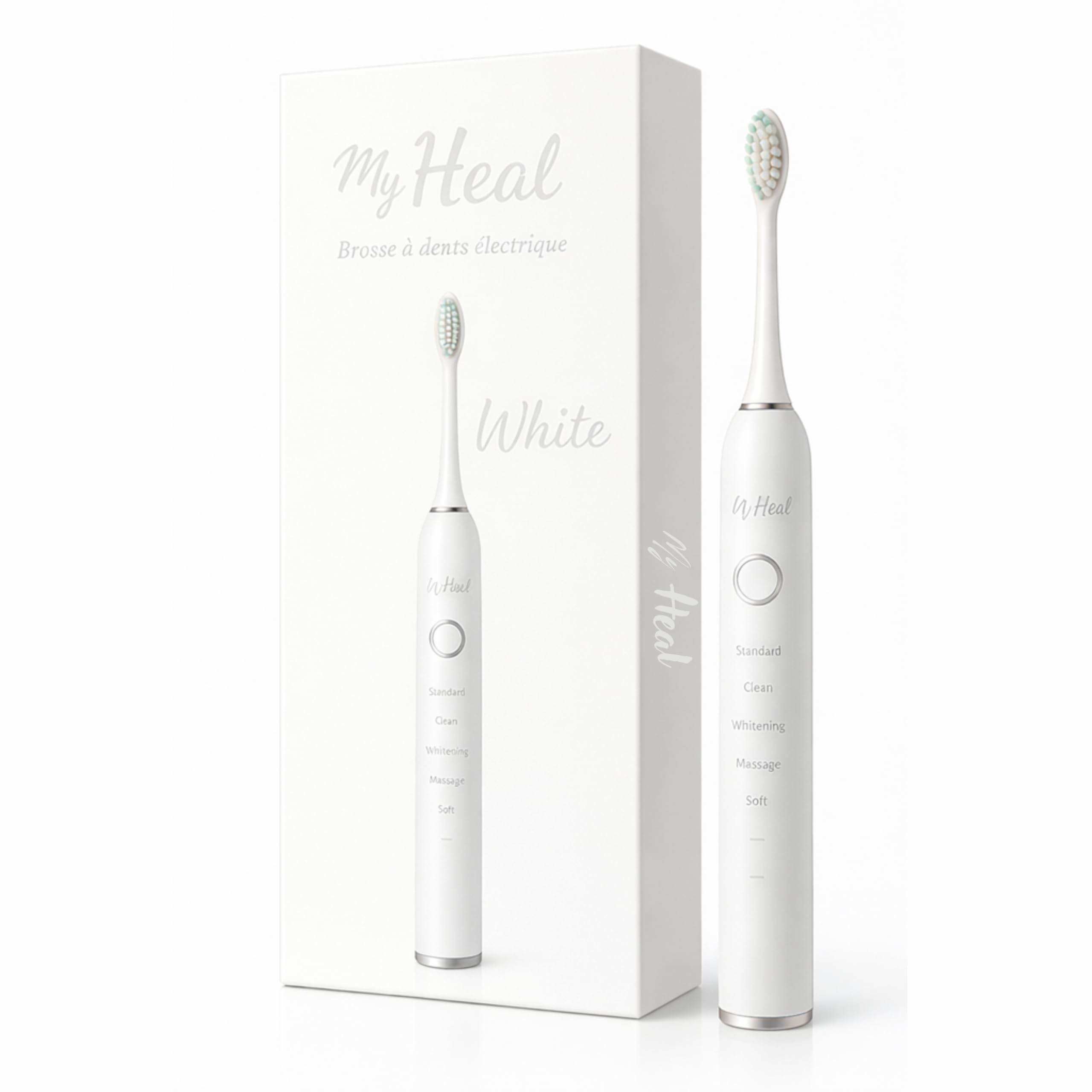* MY HEAL* | Cepillo de dientes eléctrico sónico | 3 meses de duración | 5 modos de cepillado con temporizador de 2 min integrado | Recargable USB | Paquete de 1 cepillo de dientes y 2 cabezales de