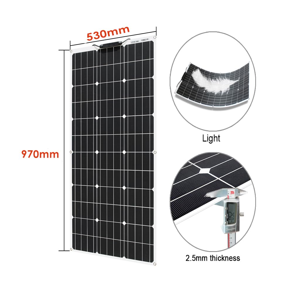 100W 12V Kit Solarpanel Flexibel Mit 10A Laderegler 12V, Monokristallines Photovoltaik Solarmodul,Solarkabel,für Wohnmobil, Wohnwagen, Auto,Boot,12V Batterie