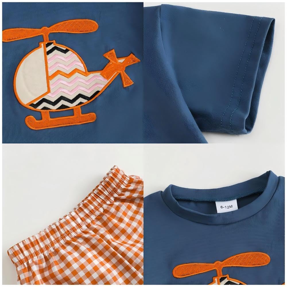 Conjunto de Ropa de Verano para bebé niño de JJDFW, Manga Corta y Estampado de helicóptero Bordado.