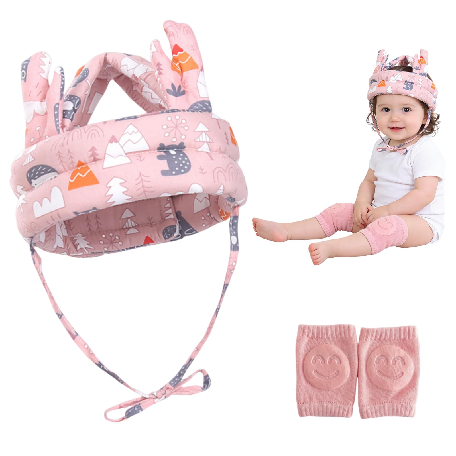 3-Piece Set Baby Head Protector with Knee Pads, Soft Padded Helmet & Adjustable Strap for Infants Learning to Walk, Lightweight & Breathable, for Babies 6-36 Months